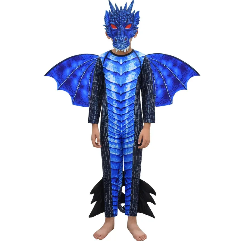 

2025 11 Unisex Boys Jumpsuit With Mask Halloween Fancy Dress Child Deadly Dragon Costume