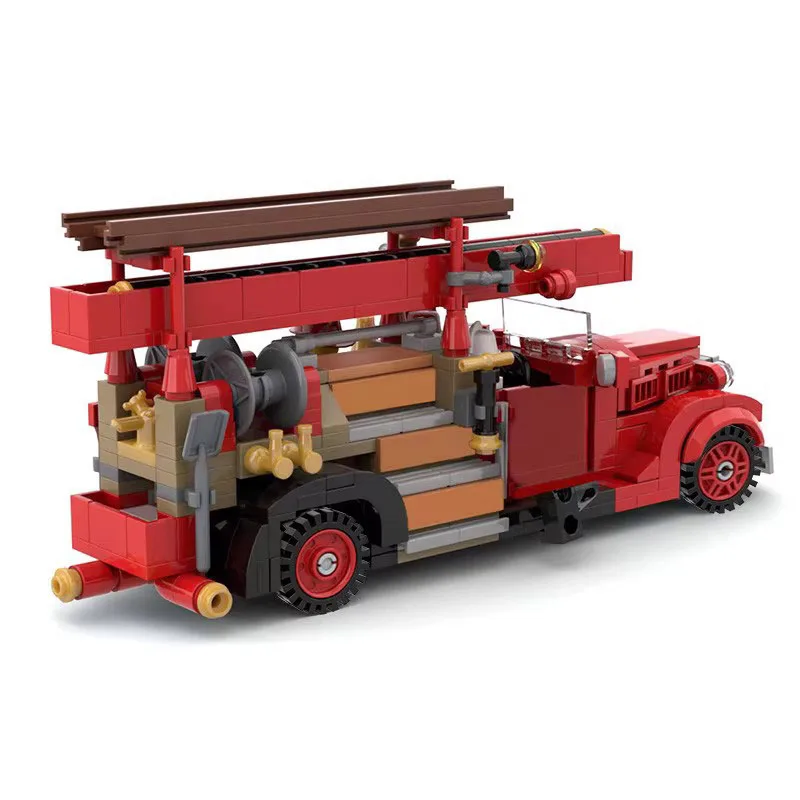 MOC-35195 Kleine V8-85 Stad Brandweerwagen Splitsen Assemblagestenen • 405 Onderdelen Bouwstenen Kinderspeelgoed Verjaardagscadeaus