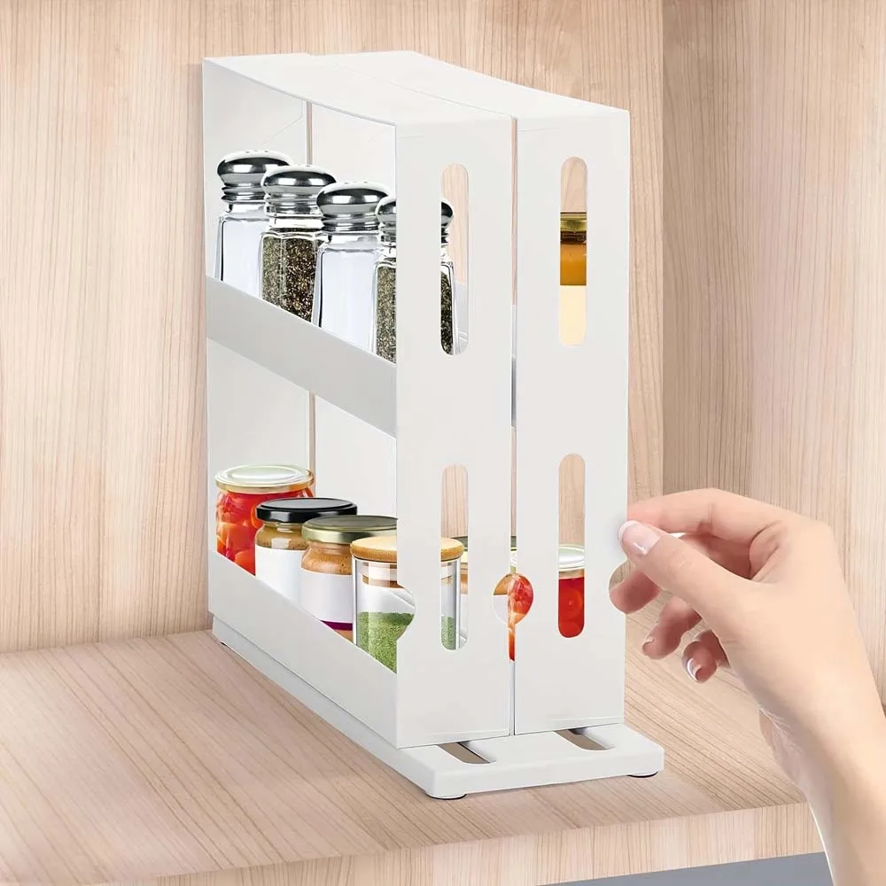 1PC Double-layer Seasoning Rack, Multi-function Rotating Cabinet Organizer, Pull-out Kitchen Organizer, Suitable for Kitchen