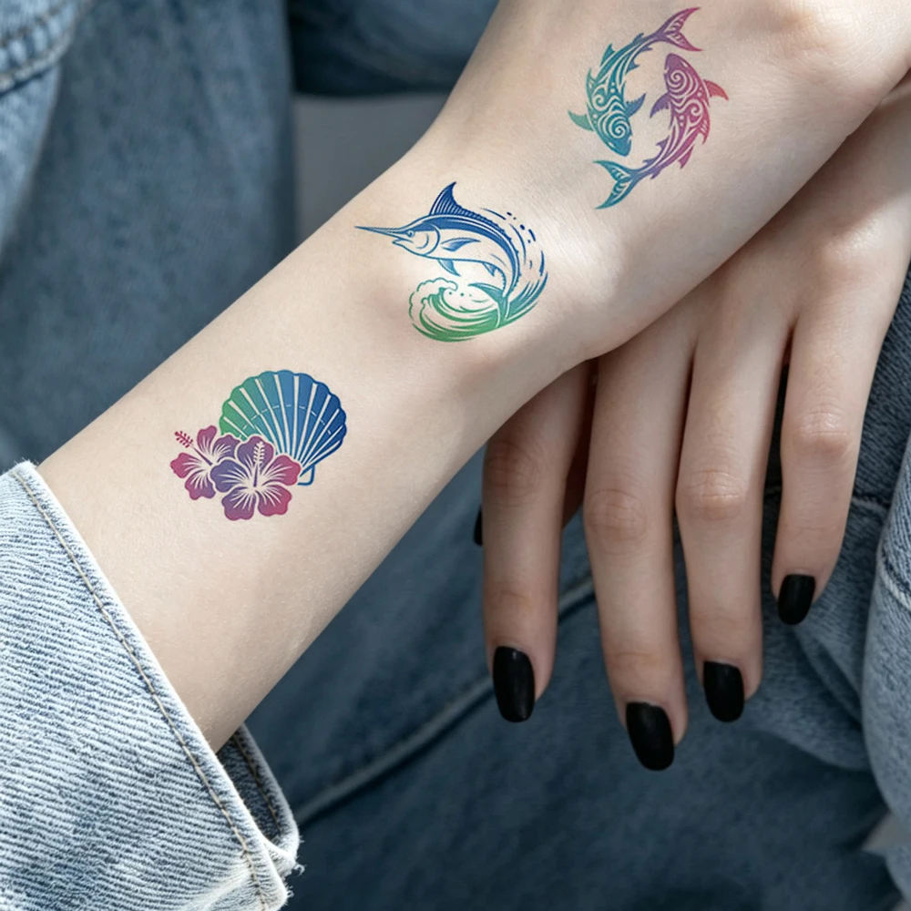 10 Sheets Waterproof Hawaiian Luau Party Favors Tattoo Stickers Tropical Beach Theme Temporary Tattoos For Women Body Art