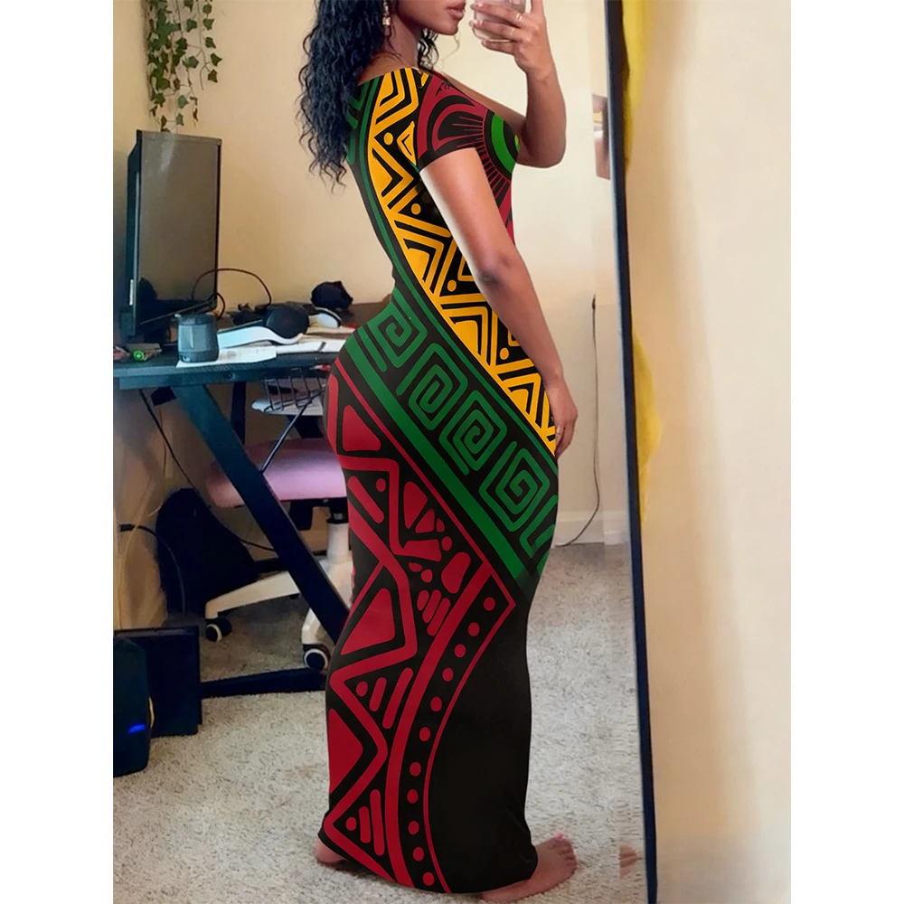 ชุดเดรสพิมพ์ลายสไตล์ชนเผ่าแอฟริกันย้อนยุค แฟชั่นทรงเข้ารูป กระโปรงยาวทรงเข้ารูป สวมใส่สบายๆ ในชีวิตประจำวัน ถ่ายรูปสตรีทแฟชั่น งานเทศกาล งานปาร์ตี้