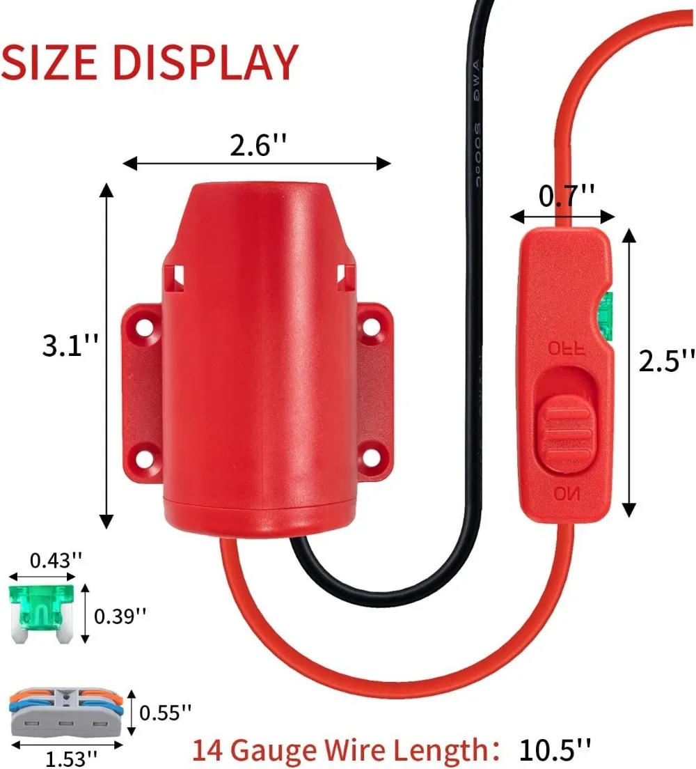 Imagem -04 - Adaptador de Bateria para Milwaukee Adaptador Power Wheel Kit Conversor 14 Calibres com Fusíveis e Terminais de Fio 12v