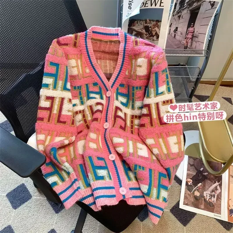 Fried Street Sweater Explosion Korean Version of Japanese Retro Color Knitted Cardigan Women's Design Sense Niche Soft Waxy Coat