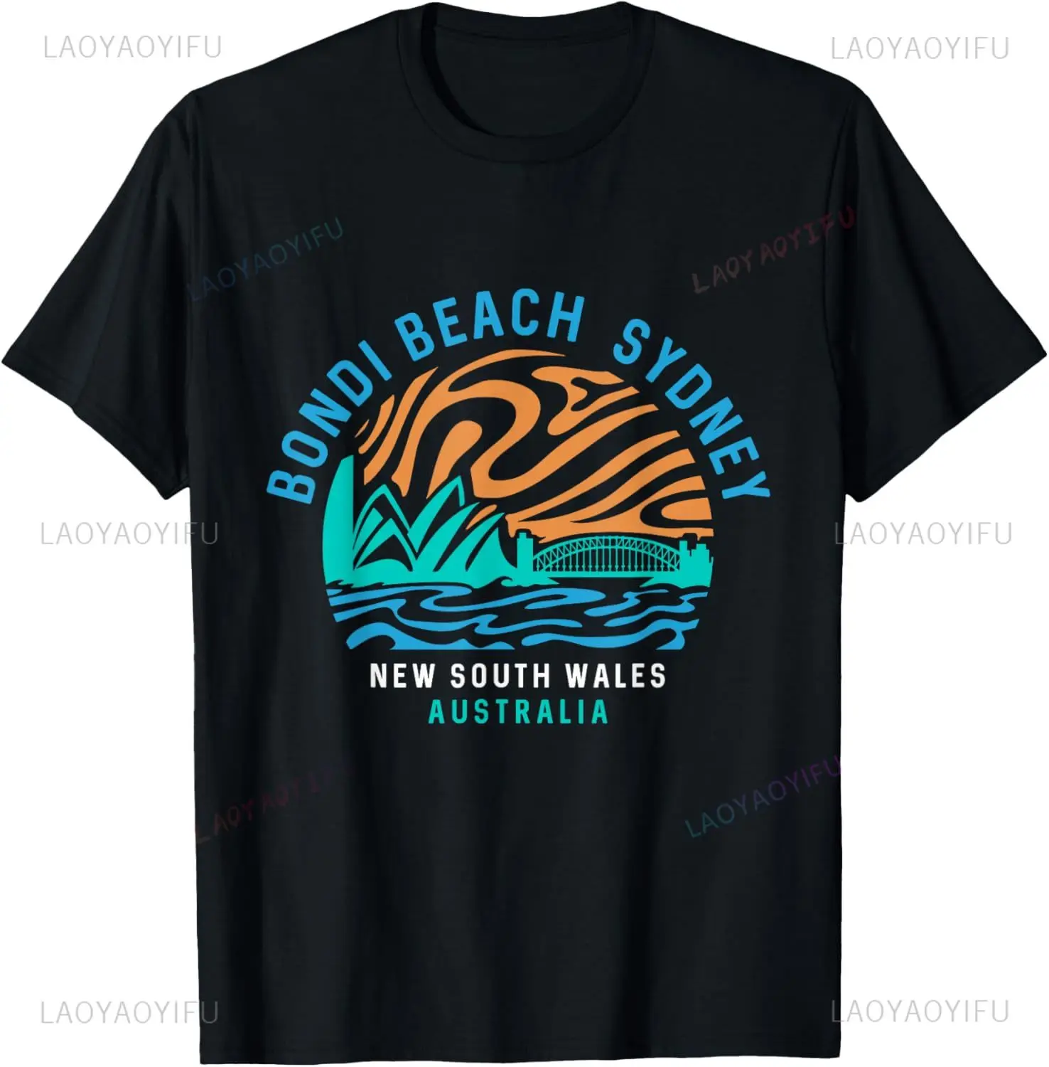 Vintage Retro Bondi Beach Sydney Australia Surfer Beach T-Shirt Print on Demand Customizablecasual Streetwear Printed T-shirt