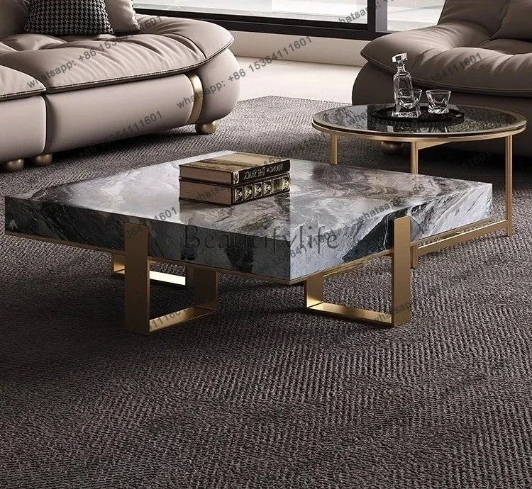 

FG10Italian-style Light Luxury High-end Marble Tempered Glass Stainless Steel Round Living Room Coffee Table