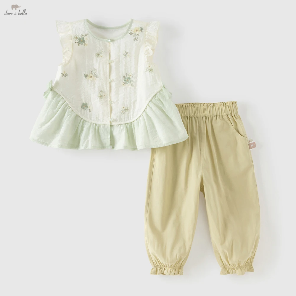 Dave Bella – ensemble 2 pièces brodé pour filles, chemise sans manches et pantalon, costumes pour en