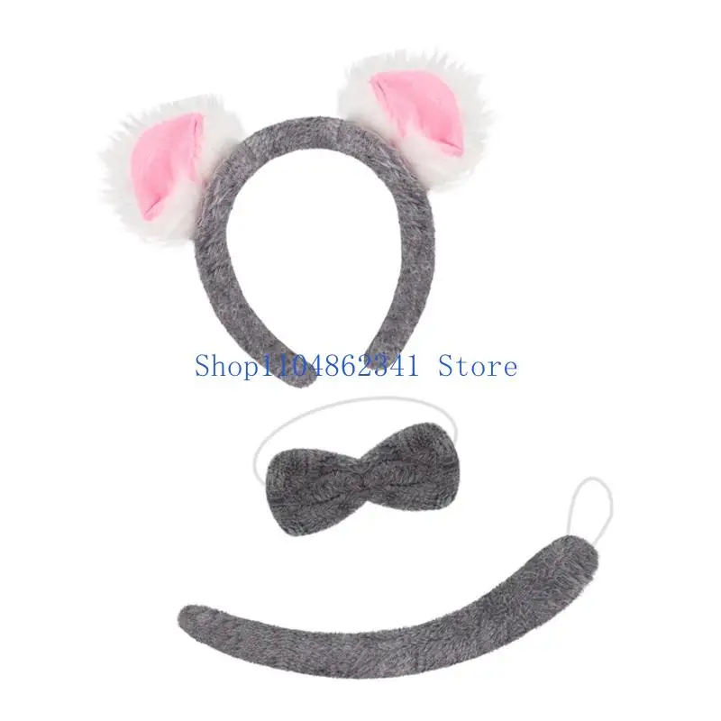 5asd Koala Costume accessoires ensemble Koala oreilles bandeau queue noeud papillon Animal Koala Costume pour enfants adultes