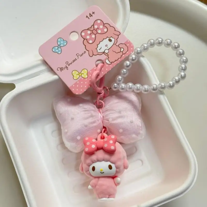 Authentic with Hangtag Piano Standing Posture Bow Beading Pvc Keychain Decoration Backpack Hanging Ornament Friend Birthday Gift