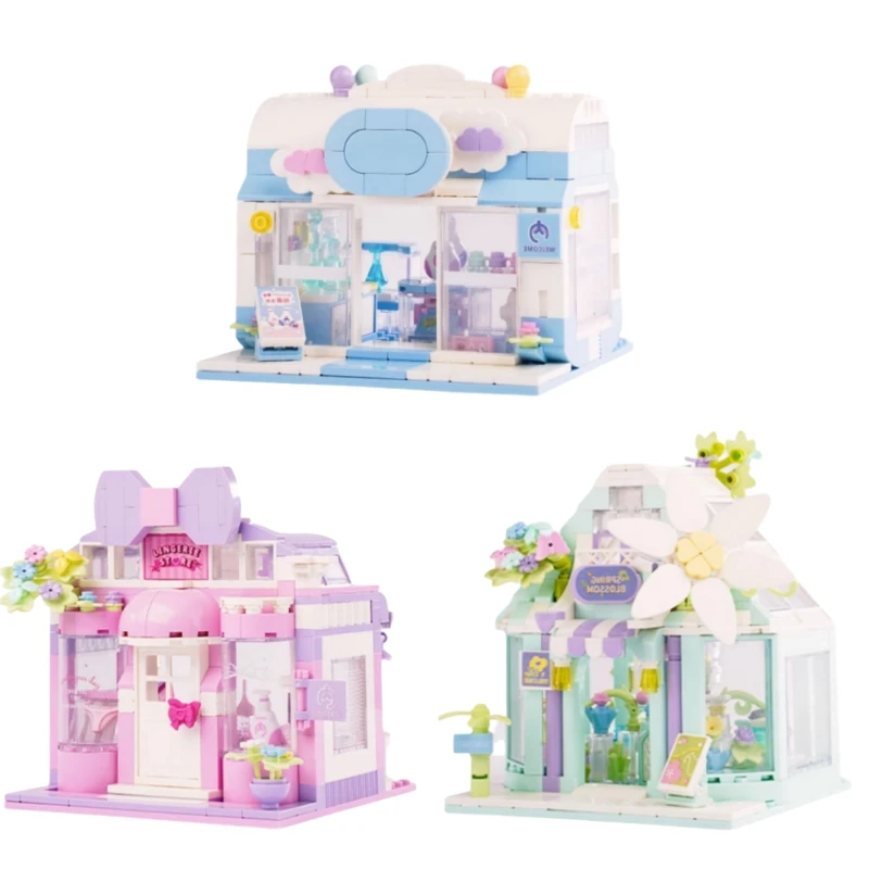 Flower House Building Blocks Spring Flower Language Assembly Educational Toy Store Street View Model Ornaments Birthday Gift