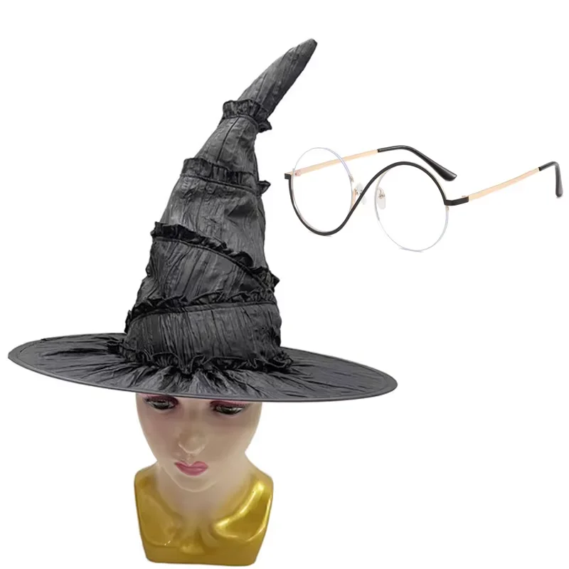Fantasy Wicked Elphaba Cosplay Glasses Evil Witch Hat Wig Costume Accessories for Girls Women Halloween Carnival Dress up Gifts