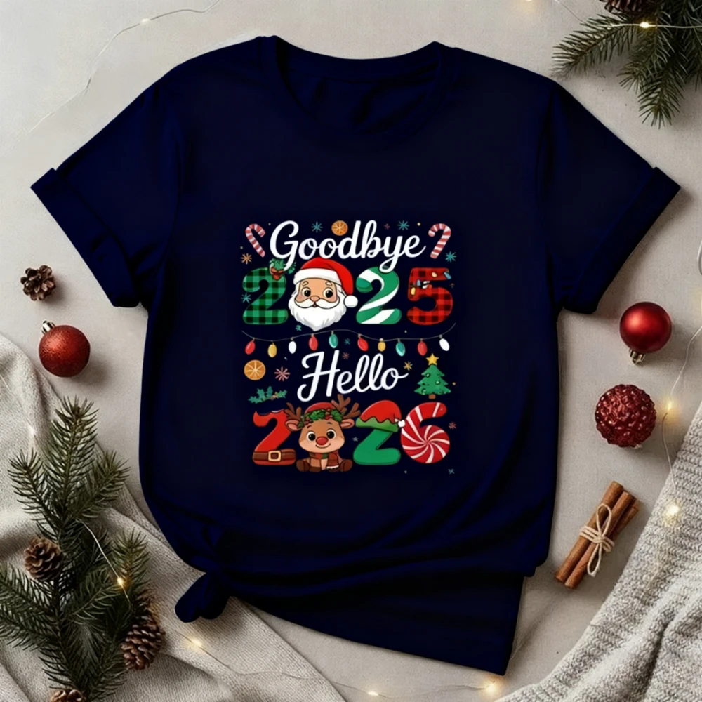 وداعا 2025 مرحبا 2026 المحملة سنة جديدة سعيدة 2026 طاقم تي شيرت عيد الميلاد مطابقة الأسرة بلايز السنة الجديدة لي تي شيرت مضحك هدية