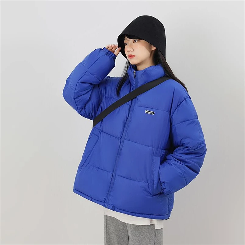 Jaket Puffer warna Solid wanita, pakaian luar musim dingin, tebal, hangat, mantel katun Mode Korea, pakaian luar Chic kasual longgar