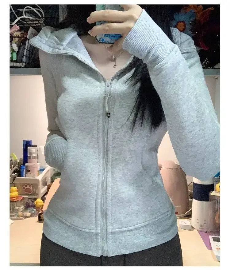 Schwarzer Kapuzenpullover 2025 Damenbekleidung mit Reißverschluss, schmal geschnitten, Y2k-Jacken, lässige Mode-Sweatshirts, Oberteile, Ropa Mujer – Detail 14