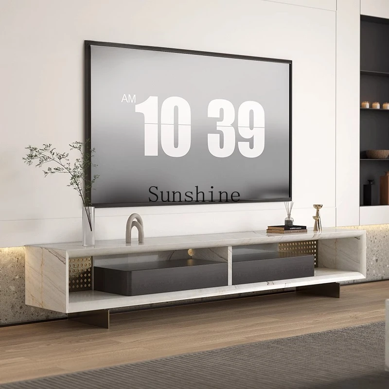 

Italian minimalist natural marble TV cabinet combination modern living room villa suspended
