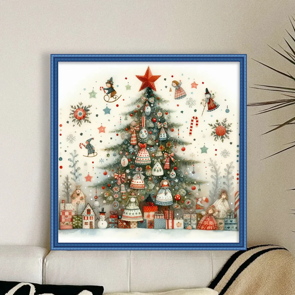 Full Embroidery Eco-cotton Thread 11CT Printed Xmas Tree Cross Stitch Kit Art