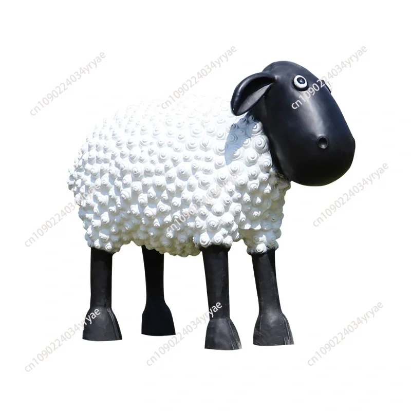 

Fiberglass cartoon sheep sculpture, flower garden, green plant landscape, lawn floor decoration, kindergarten courtyard