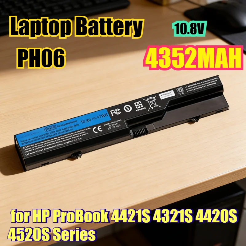 

4352mAh Li-ion Laptop Battery PH06 Replacement for HP ProBook 4421S 4321S 4420S 4520S Series High Capacity Notebook Battery