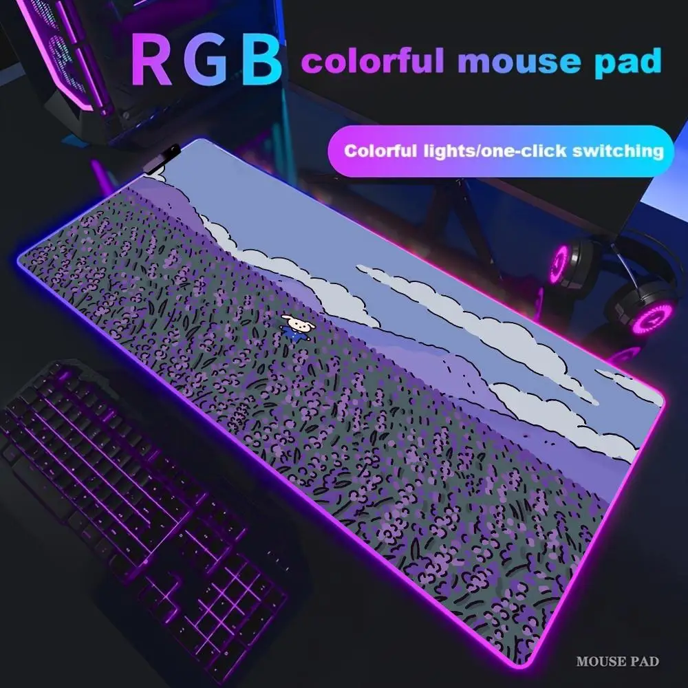 

Purple Lavender Mouse Pad XXL RGB Gaming Mouse Pad Gamer Accessories Large LED Light Mousepads PC Computer Desk Mat with Backlit
