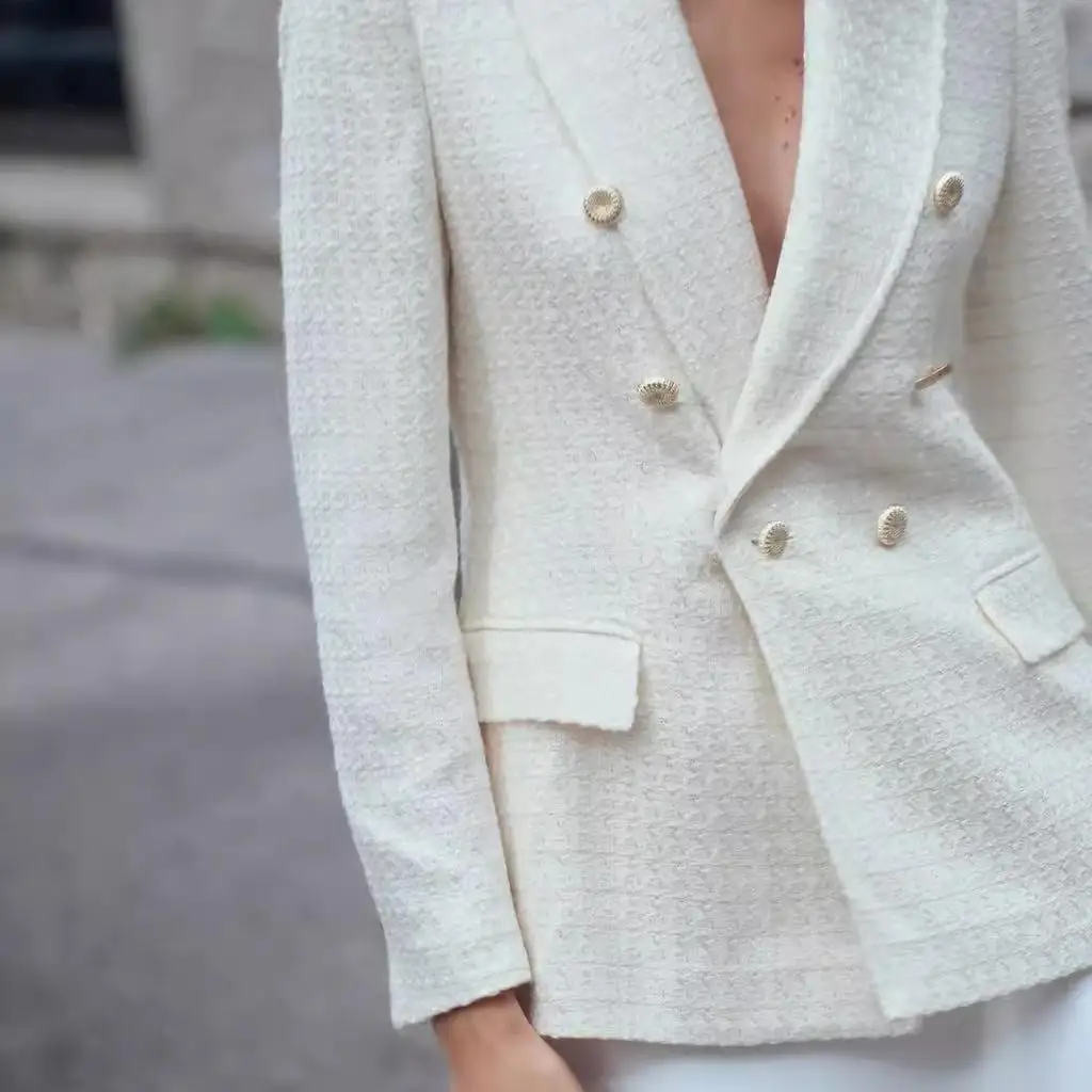 

Autumn Winter New Arrival Women's Texture Double Button Long Sve Suit Jaet KISS Commute Sle Regular Fit Striped P...