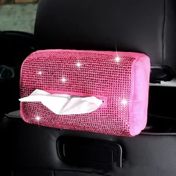 Bling Car Seat Back Armrest Tissue Boxes Paper Towel Bag Car Decor Tissue Holder for Pink Car Accessories for Girls Women
