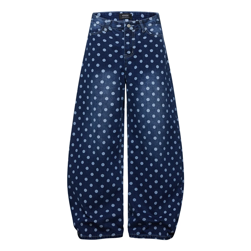 

Джинсы свободного кроя с принтом в горошек GXFortune American Street, унисекс, длиной в пол, повседневные, комфортные, из денима