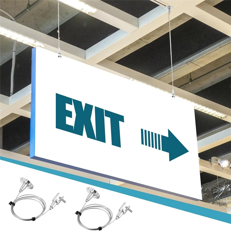 AB34-10 Pcs 6.5 Ft Ceiling Sign Hanger Picture Rail Hanging Suspension Wire Acrylic Board Display Metal Clamp