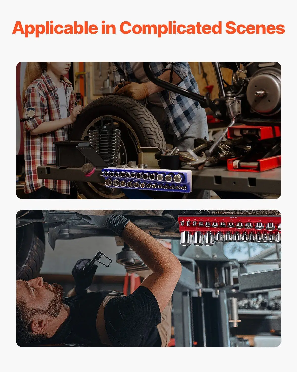 مجموعة منظم المقبس المغناطيسي ABS المقوى 8 قطعة 199 فتحة علبة زرقاء حمراء لمحرك متري SAE 1/4 إلى 1/2 #6