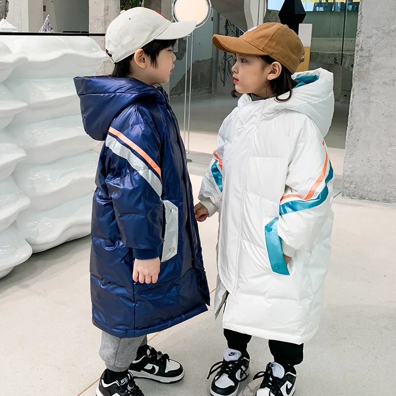 Winter Children Girl Down Jacket Loose Thicken Warm Baby Girl Long Outerwear Parkas No Wash Skinny Hooded Toddler Girls Snowsuit