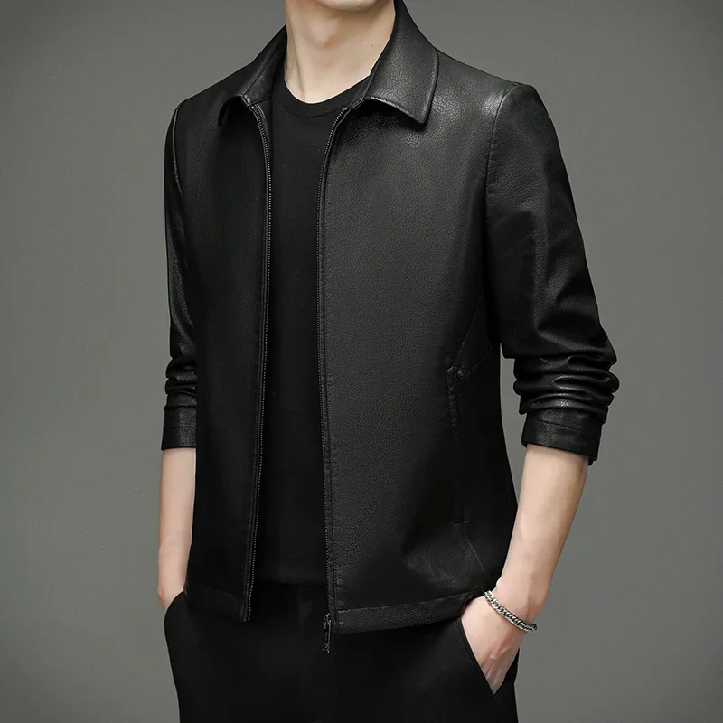 Men's Haining Leather Clothing New Casual Black Leather Jacket Men's Coat in Spring 2022