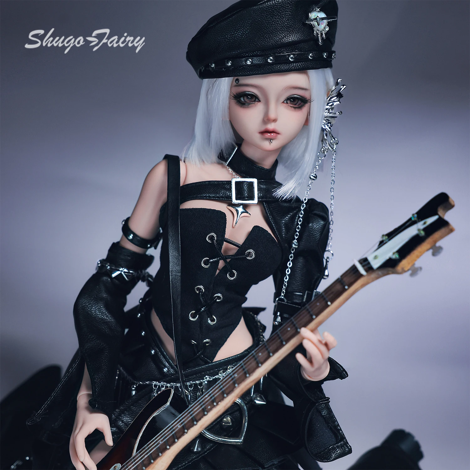 

BJD Doll 1/4 Camilla A FullSet Band Punk Rock Guitarist Anime Figure Original with Outfit Wig Leather Clothing Shuga Fairy