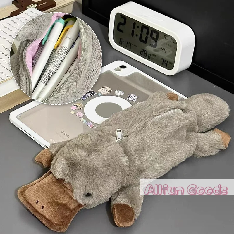 [TG835]Cute Platypus Pencil Case Cosmetic Bag Plush Pen Pouch Large Capacity Storage Bag School Supplies Stationery Box