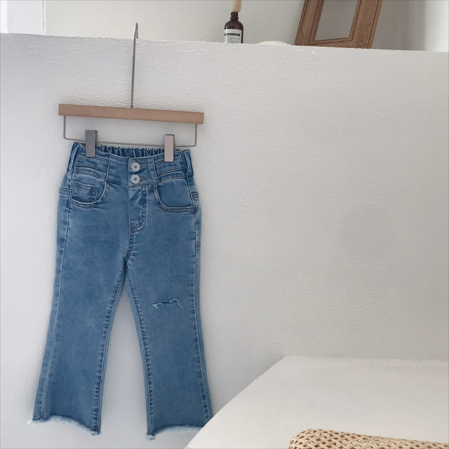 Baby Girls' Jeans 2025 Autumn Micro Stretch Pants High Waist Slimming Baby Ripped High Waist Flared Pants