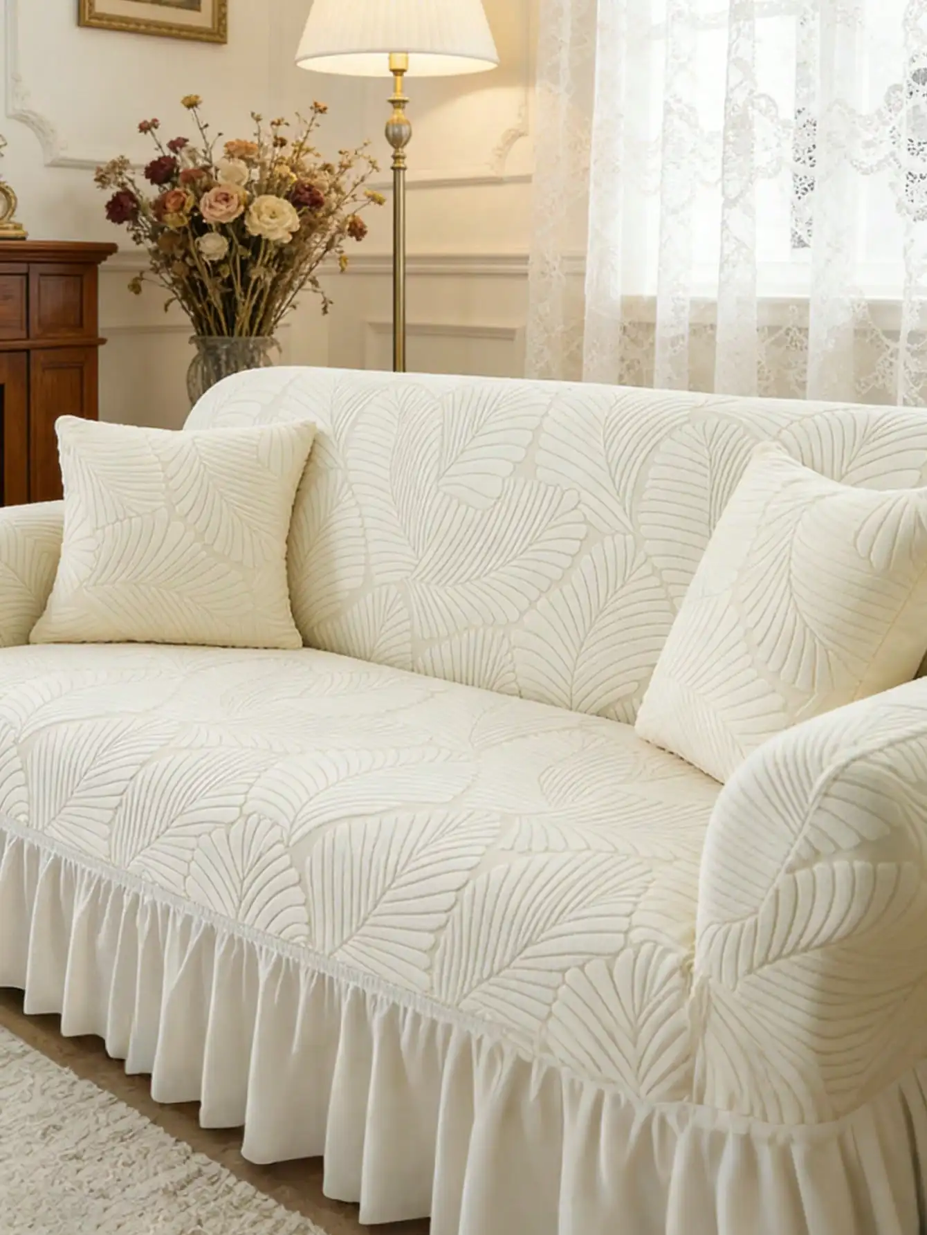 1pc Elastic Full Coverage Sofa Slipcover With Leaf Pattern, Stain-Resistant And Easy To Clean, Suitable For Loveseat, Living Room Sofa, Couch Covers For Sofa And Loveseat, Sofa Cover, Sofa Covers, Sofa Cover L Shape, Sofa Cover 3 Seater,