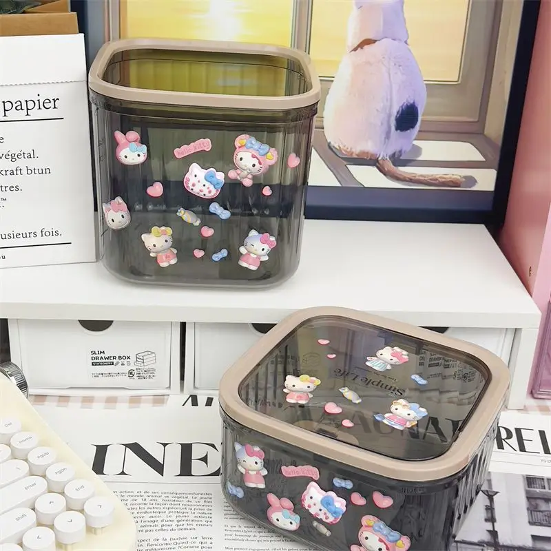 

Sanrio Kawaii Hello Kitty Desktop Trash Can My Melody Kuromi Anime Cartoon Bedroom Dormitory Ins Style Transparent Storage Box