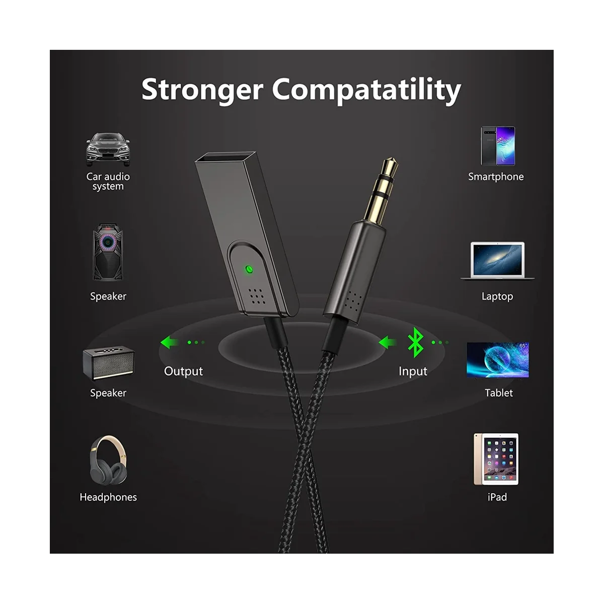 A57G-Aux zu Bluetooth 5.1 Adapter 3,5 mm Bluetooth-Empfänger, integriertes Mikrofon, für Autolautsprecher und Home-Audio