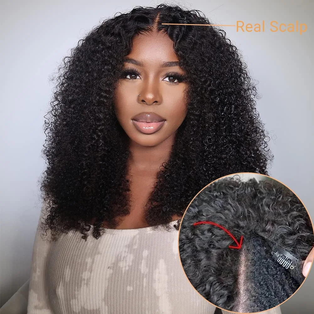 Kinky Curly V Part Wig Human Hair Wigs Deep Curly Human Hair Wigs Brazilian Glueless No Leave Out U part Natural Human Hair Wig