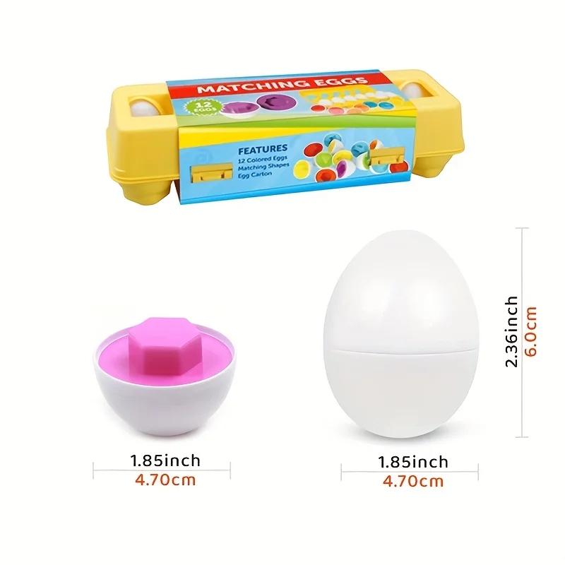 6/12個入り 色と形のマッチングおもちゃ、収納ボックス付き模擬卵型 - 幾何学的形状と色の学習おもちゃセット（子供向け）