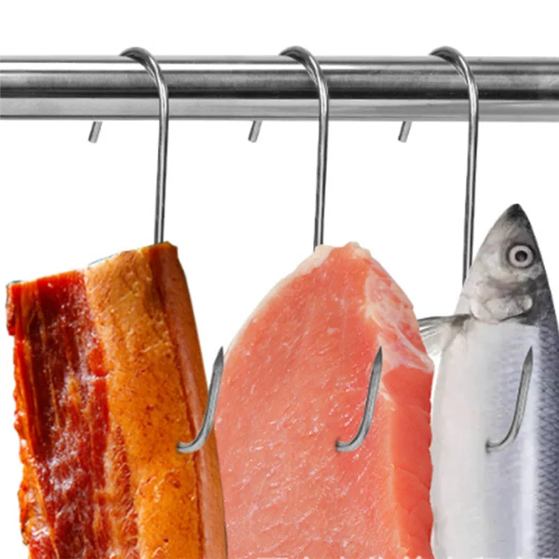 Ganci in acciaio inossidabile PB, strumento per gancio per carne per fumatori caldi e freddi, macellazione, caccia, pollo, barbecue, carne di maiale, salsiccia, 10 pezzi