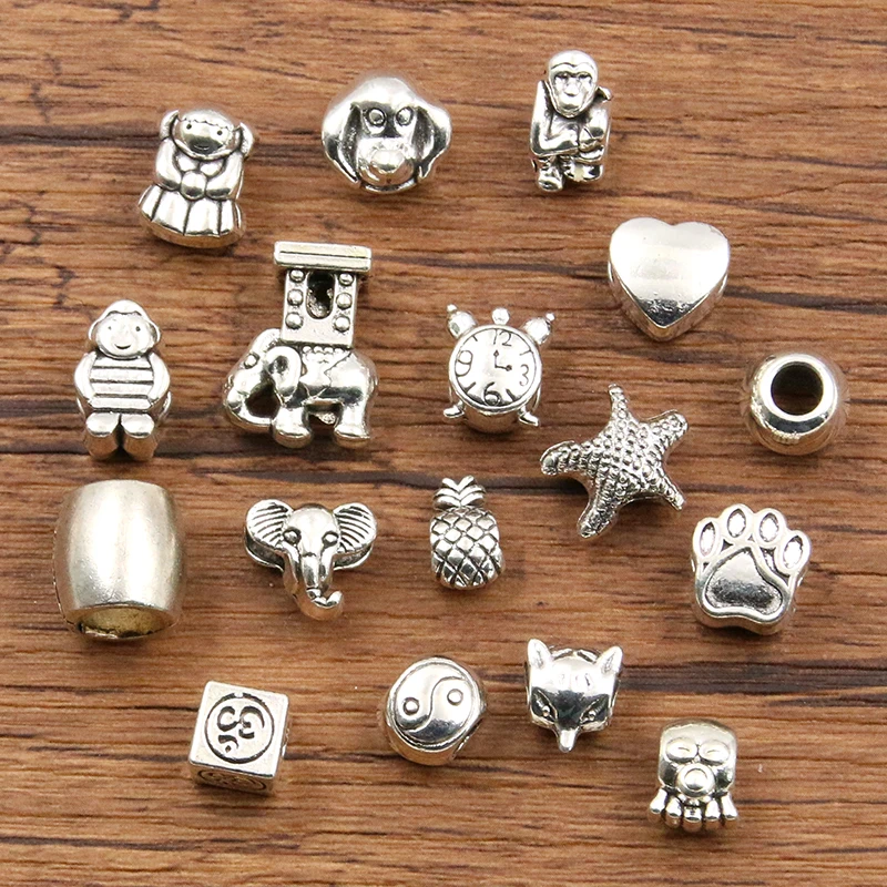 20Pcs 16 Style Starfish Dog Elephant Fox Big Hole Bead Animal Flowers Charms For DIY Necklace Bracelets Jewelry Handmade Making