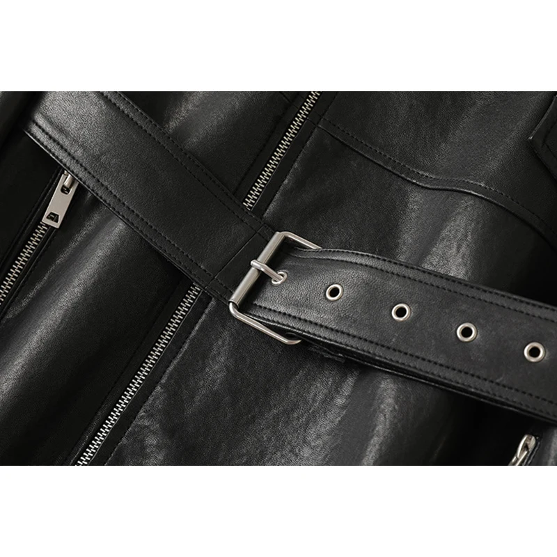 100% gabardina de cuero genuino para mujer, novedad de 2025, cinturón con cordones y cremallera larga, gabardina estilo motocicleta de piel de oveja para mujer, prendas de vestir