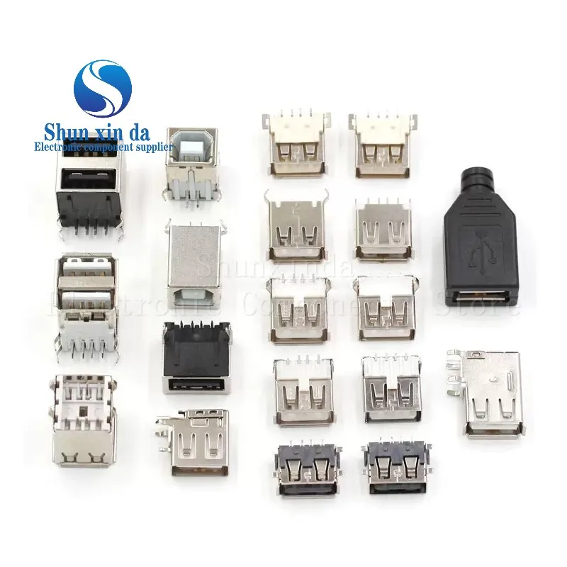 10Pcs USB Type A Standard Port Male Female Solder Jacks Connector PCB Socket SMT DIP 90/180 degrees Double USB2.0 USB-A DIY kit