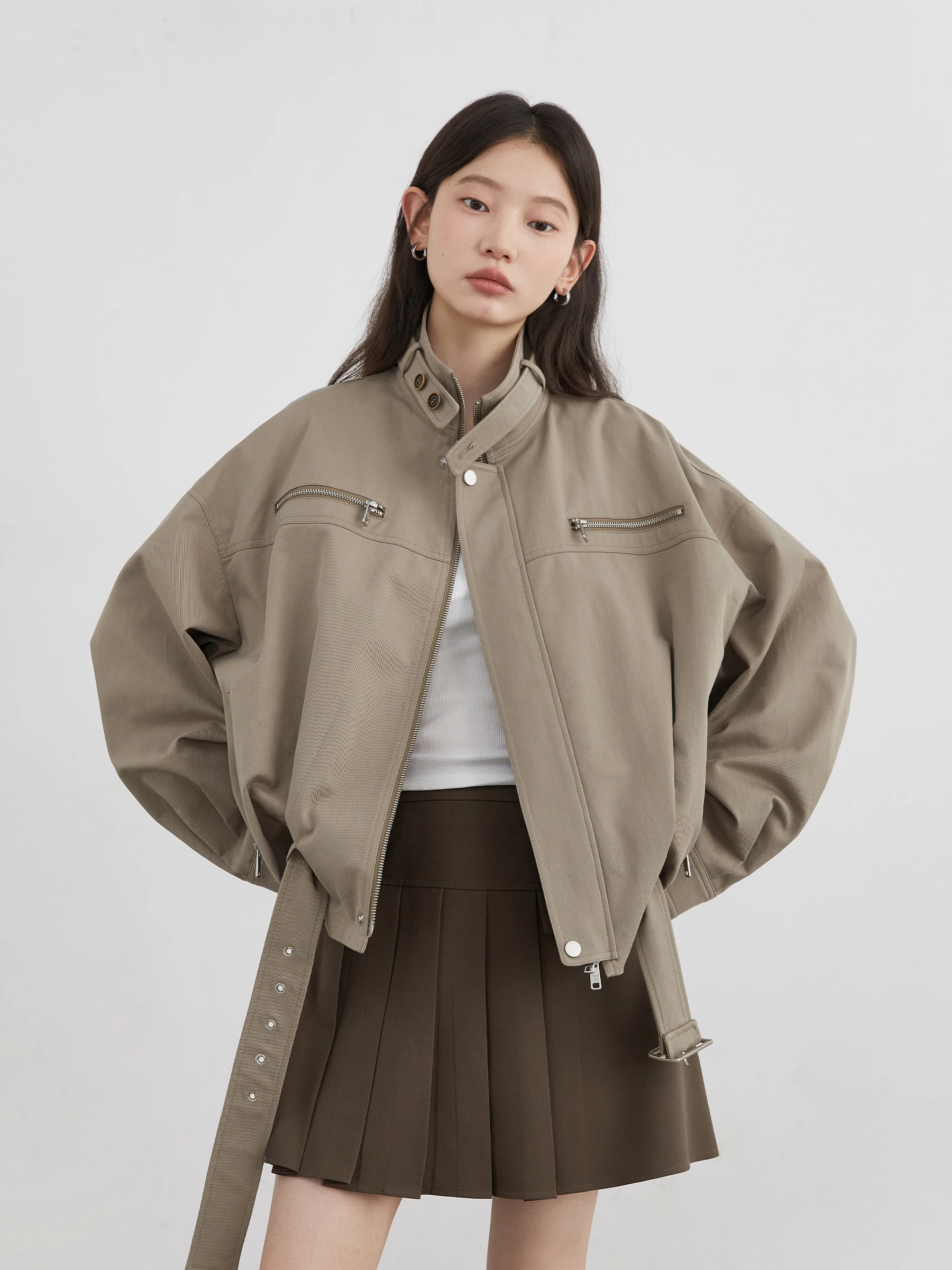 CHIC VEN Moda Donna Giacche Streetwear Casual Solid Retro Stand Up Colletto Cappotto corto Ragazza Top Autunno Inverno 2025