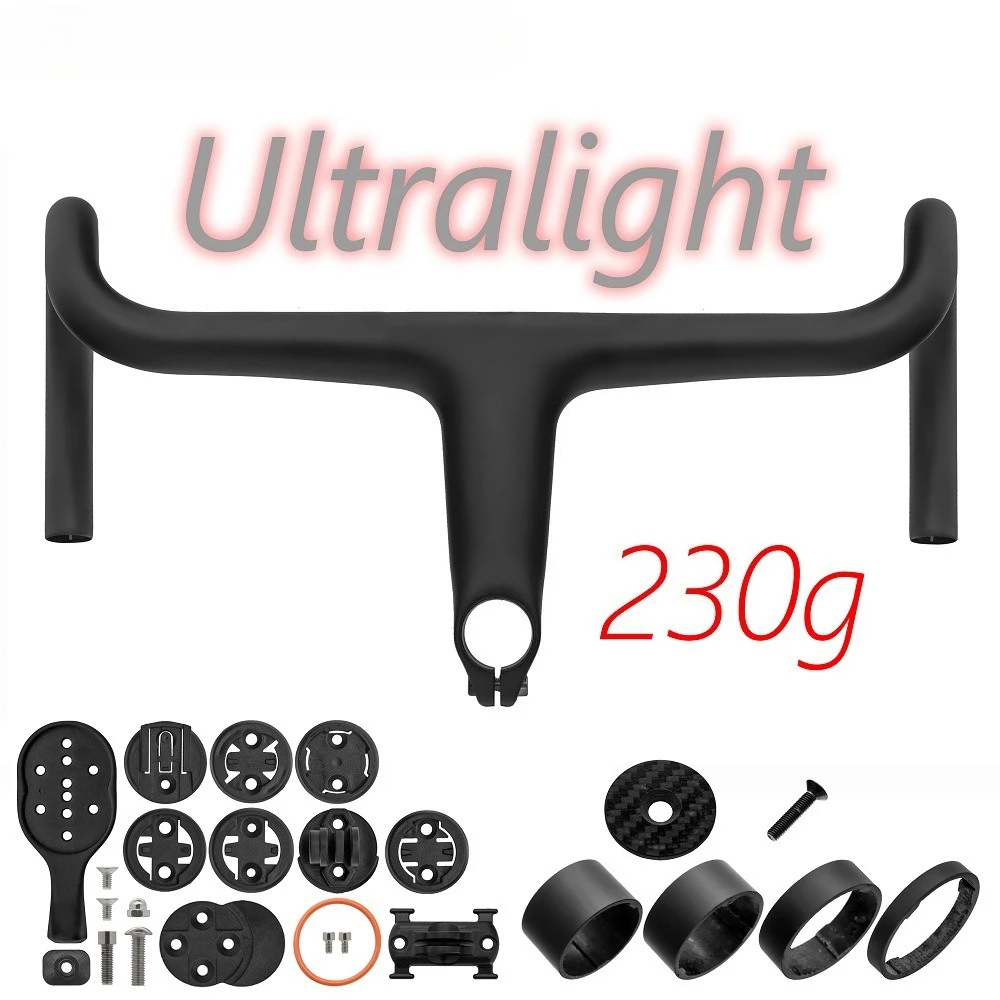 Road Bike Ultra-light 230g Carbon Fiber Integrated Bicycle Bend Handle With Washer Code Meter Bracket