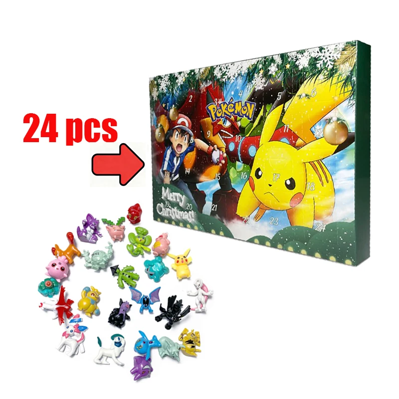 Pokemon Advent Calendar Box Random 24pcs Pikachu Charizard Anime Action Figures Model Dolls Christmas Halloween Kids Toys Gift