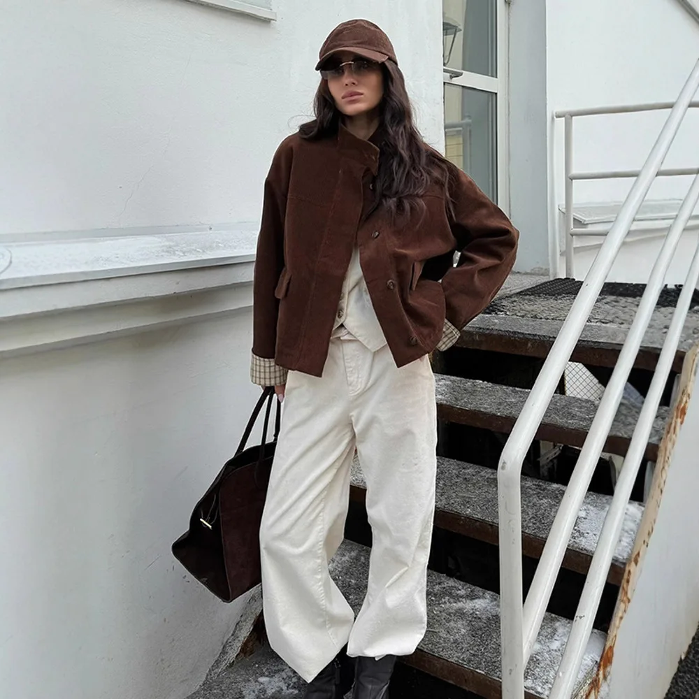 

Ретро однотонная замшевая куртка с воротником-стойкой, женская верхняя одежда, осень-зима, новый стиль из Китая в Европу и Америку