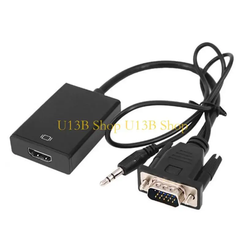 U13b HDMicompatible para conversores VGA com sincronização vídeo 3,5 mm 1080p, adaptador banhado para laptop, computador,