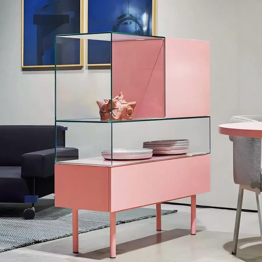 Armadietto portaoggetti in vetro minimalista italiano ornamento armadio da ingresso per la casa armadietto laterale da pranzo integrato contro il muro