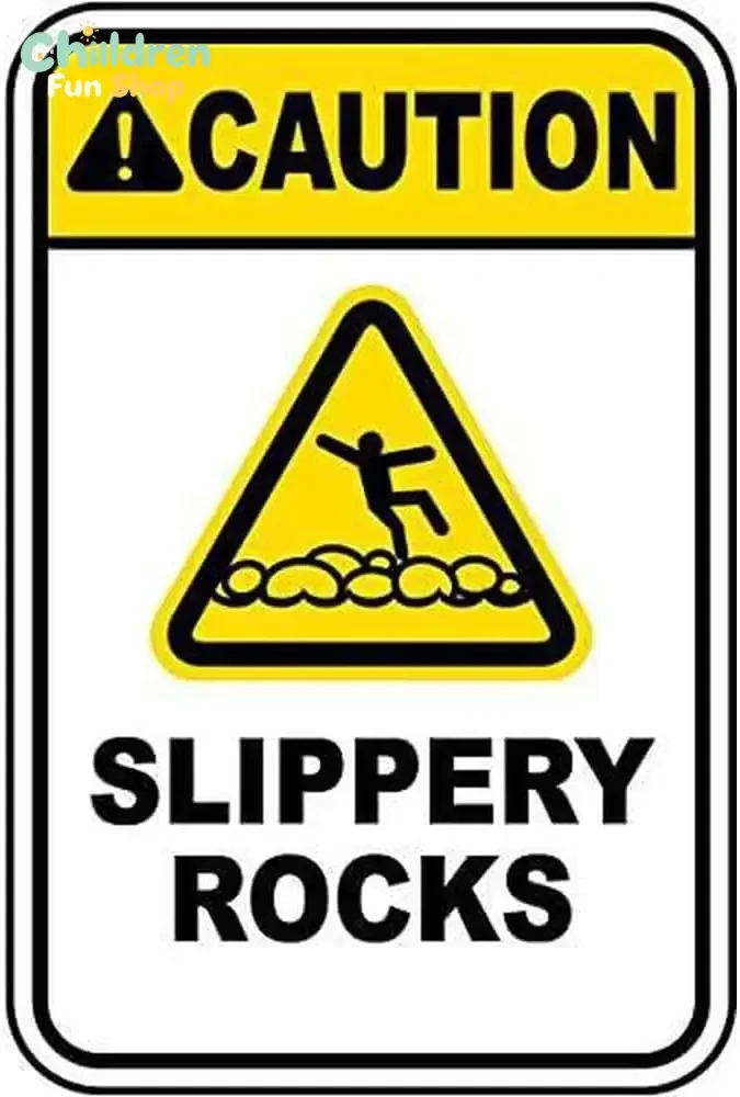 Caution Slippery Rocks Sign Signs Swimming Pool and Beach Metal Tin   for Home or Work--Tin Sign