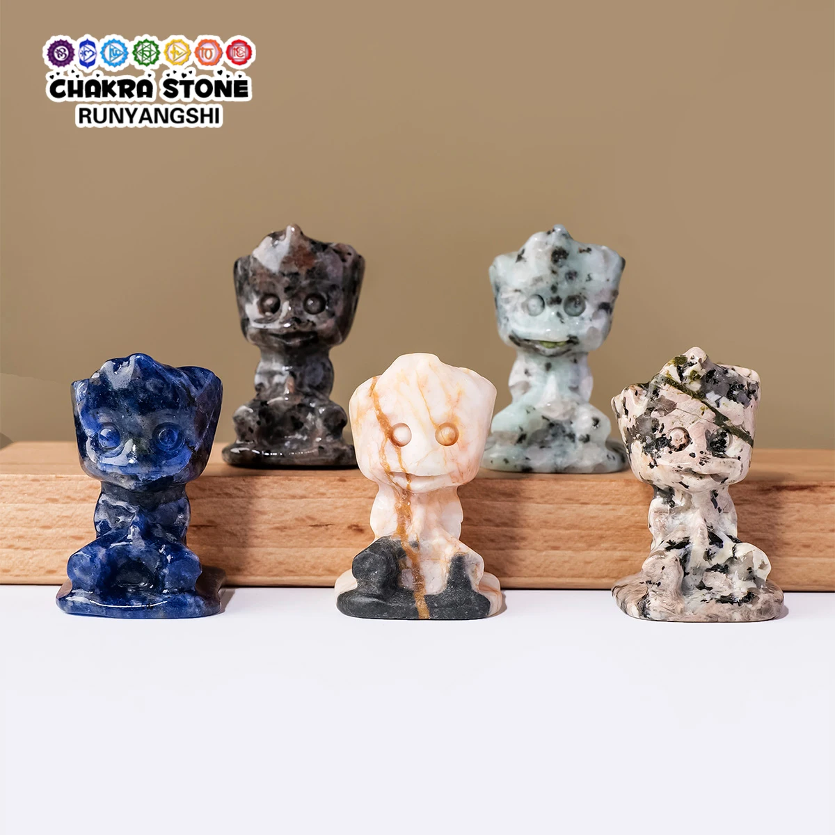 5pcs Natural Crystal Groot Carving, Raw Crystal DIY Animal Crafts, Home Decor Ornaments