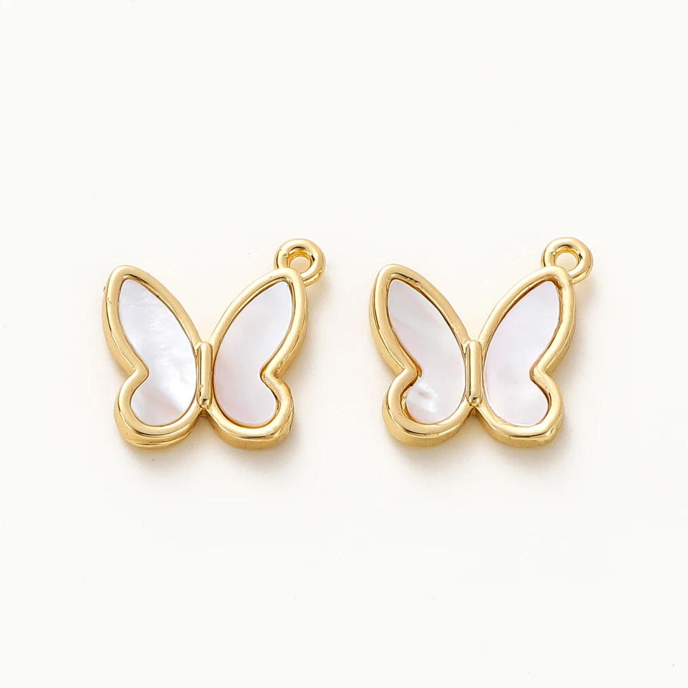 2pcs/lot 18K Gold Plated Brass Metal Natural Butterfly Shell Charms Connectors For DIY Jewelry Making Bracelets Findings